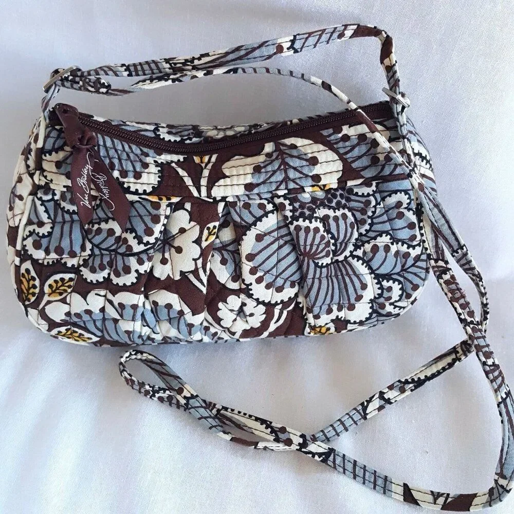 Vera Bradley Slate Blooms Frannie Hobo Tote Brown Blue Bag Purse Handbag